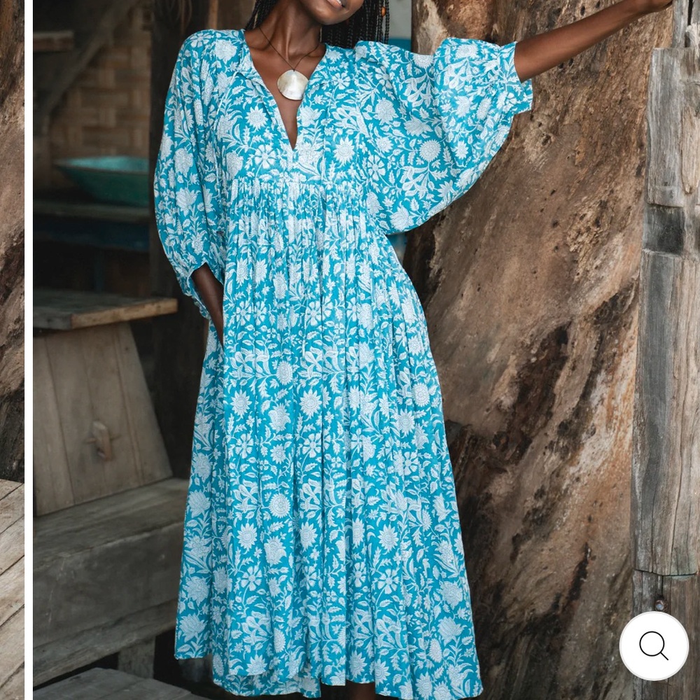 Daughters of India Kyra Midi Dress in Ocean Blue size XXL plus size floral dress